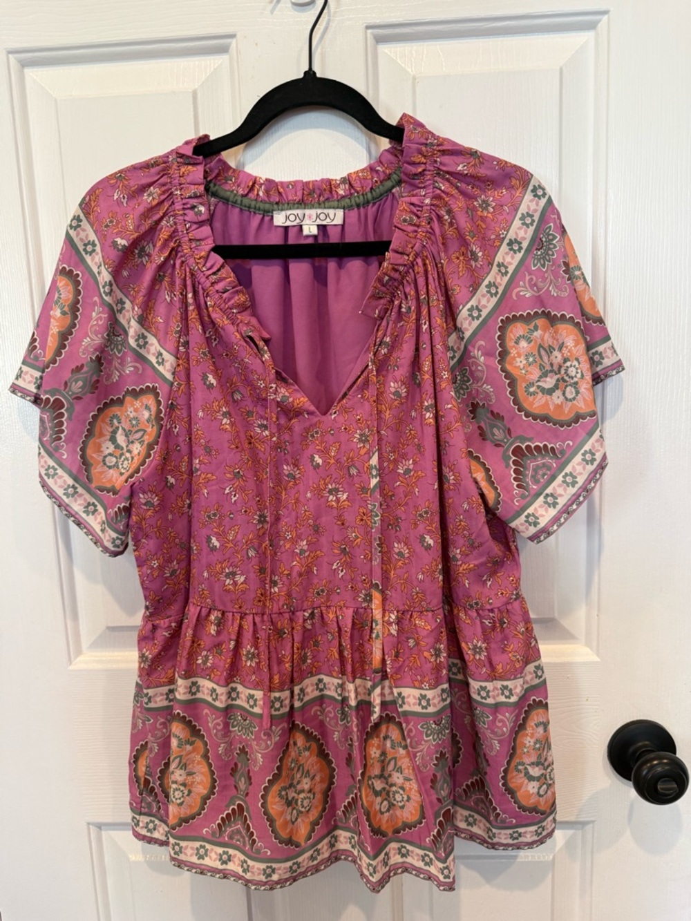 Joy Joy Purple/Pink Floral Peasant Top
